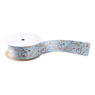 Nurse Love Print Blue Background Satin Ribbon