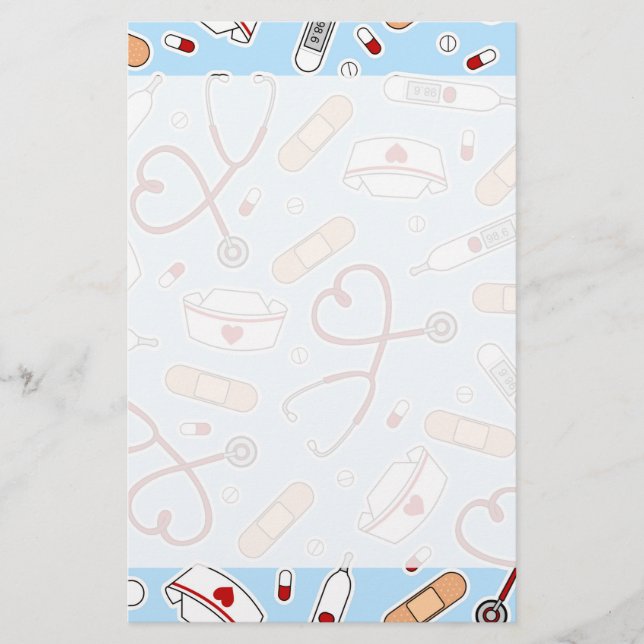 Nurse Love Print Blue Background Stationery (Front)