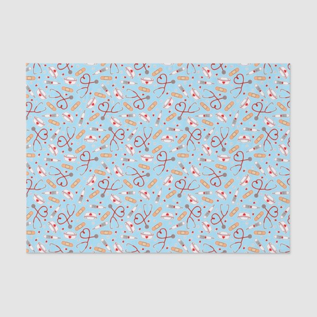 Nurse Love Print Blue Background Tissue Paper (Front)