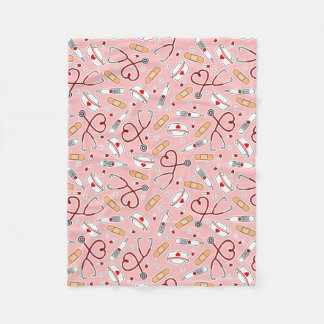 Nurse Love Print Pink Background Fleece Blanket