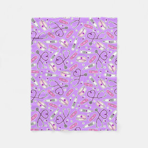 Nurse Love Print Purple Background Fleece Blanket