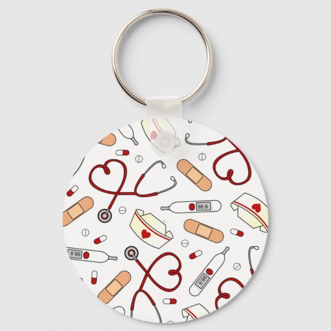 Nurse Love Print White Background Key Ring (Front)