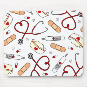 Nurse Love Print White Mouse Pad