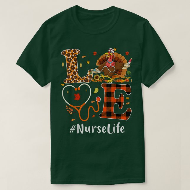 Nurse Love Thanksgiving Leopard Stethoscope Funny  T-Shirt (Design Front)