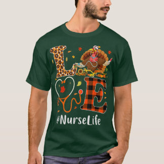 Nurse Love Thanksgiving Leopard Stethoscope Funny  T-Shirt