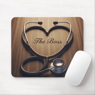 Nurse Manager Gift Stethoscope Heart Wood Grain Mouse Pad