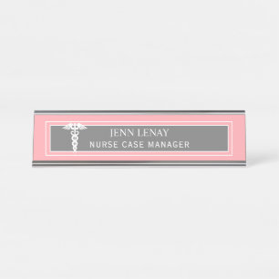 Nurse Manager Medical Caduceus Blush Pink Custom Desk Name Plate