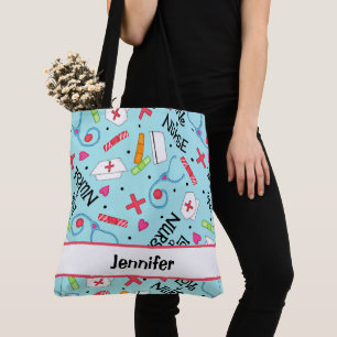 Nurse Medical Art Light Blue Name Personalised Tote Bag