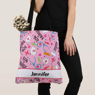Nurse Medical Art Pink Name Personalised Tote Bag