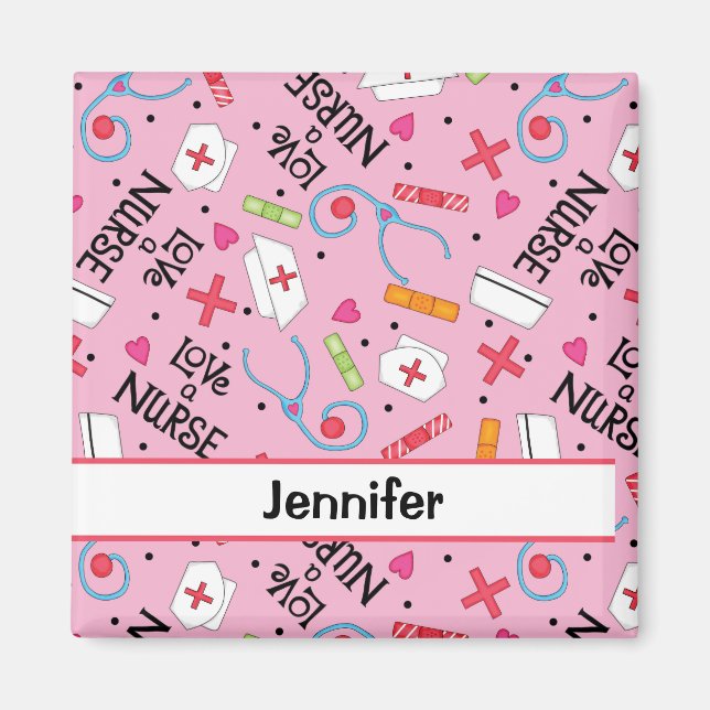 Nurse Medical Art Pink Personalised Name Badge Magnet (Front)