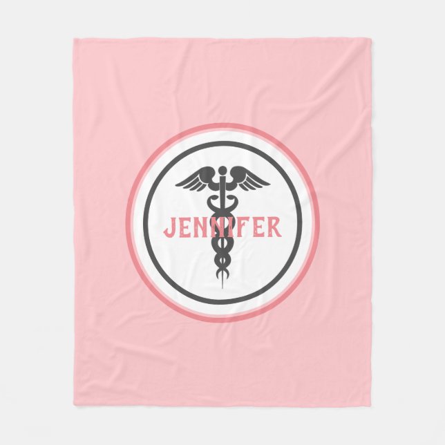 Nurse Medical Caduceus Blush Pink Fleece Blanket (Front)