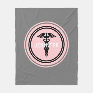 Nurse Medical Caduceus Blush Pink Grey Custom Fleece Blanket