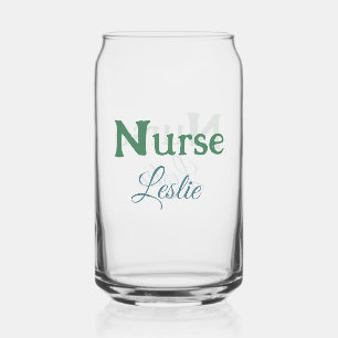 Nurse medical doctor add name text green blue sipl can glass