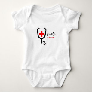 Nurse medical doctor red plus stethoscope add name baby bodysuit