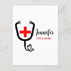 Nurse medical doctor red plus stethoscope add name postcard