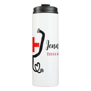Nurse medical doctor red plus stethoscope add name thermal tumbler