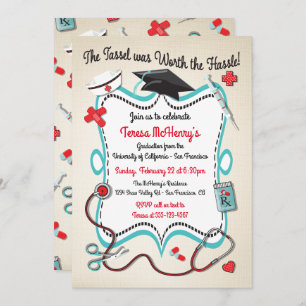 Nurse Medical Graduation Invitation with icons