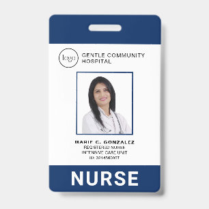 Nurse Medical Navy Blue Hospital Logo Photo ID Badge
