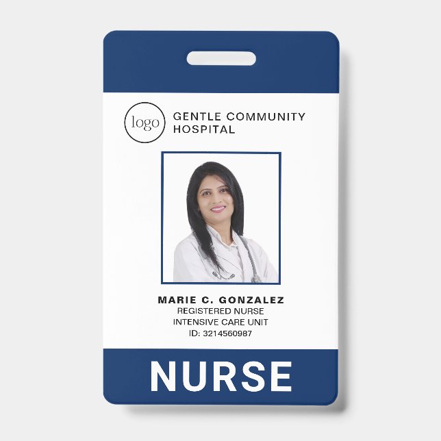 Nurse Medical Navy Blue Hospital Logo Photo ID Badge (Front)