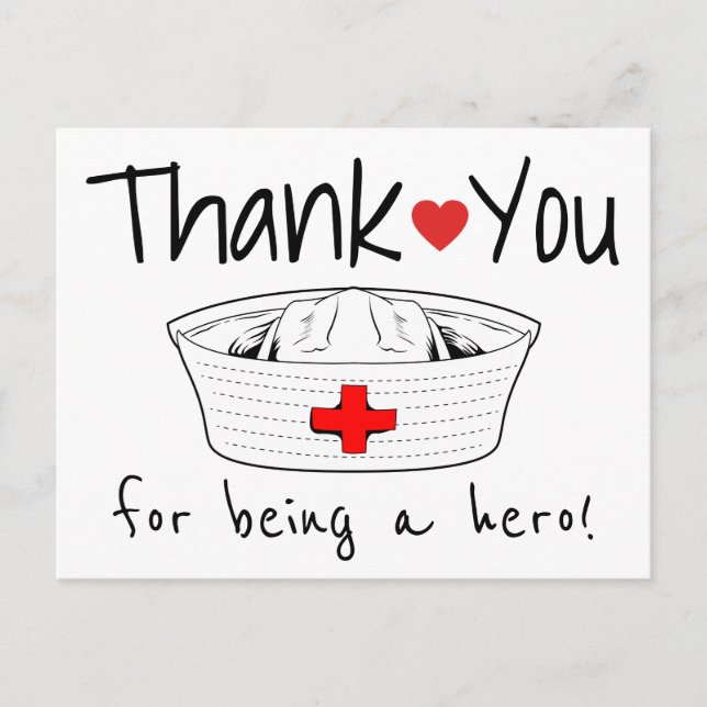 Nurse Medical Nursing Hat Health Care Thank You Postcard (Front)
