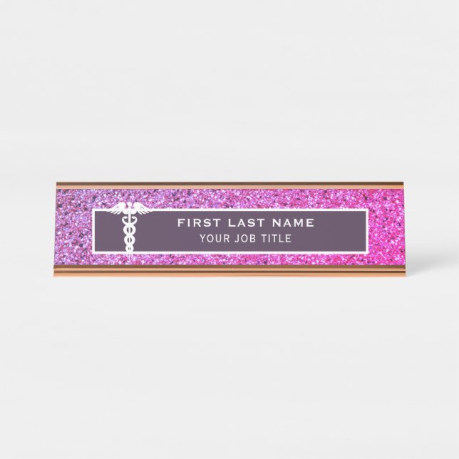 Nurse Medical Pink Purple Glitter Office Desk Name Plate (Front)
