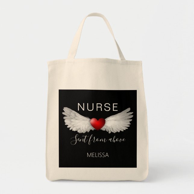 Nurse Medical Red Heart Angel Wings Personalized Tote Bag (Front)