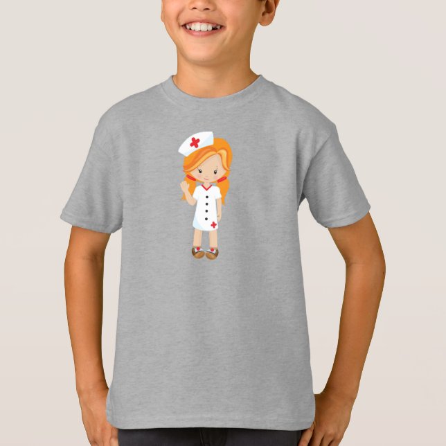 Nurse, Medicine, Doctor, Cute Girl, Orange Hair T-Shirt (Front)