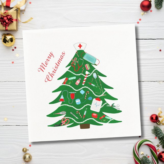 Nurse Merry Christmas Tree Napkin (Creator Uploaded)