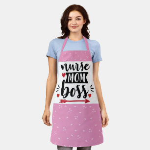 Nurse mum boss typography pink floral pattern  apron
