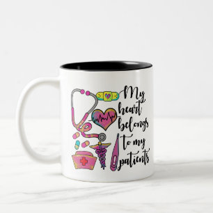 Nurse My Heart Belongs To My Patients Two-Tone Coffee Mug