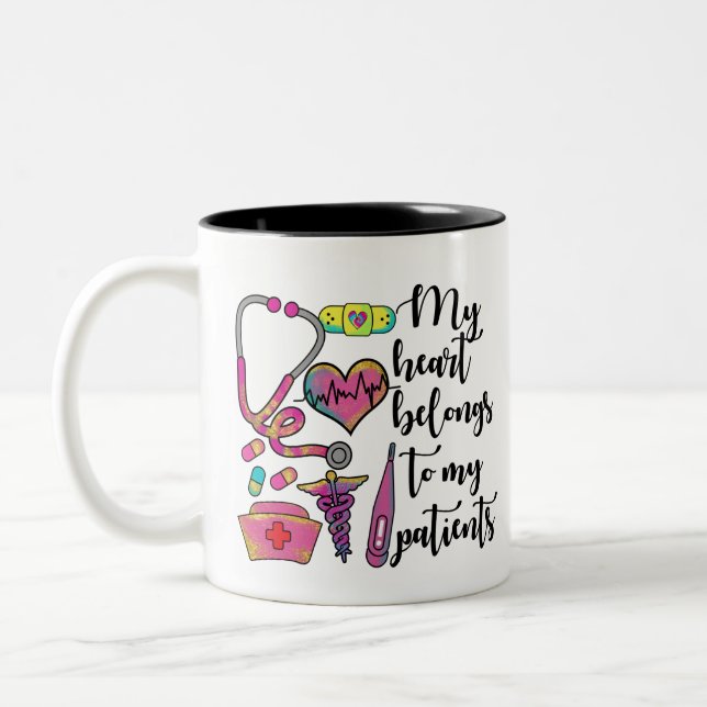 Nurse My Heart Belongs To My Patients Two-Tone Coffee Mug (Left)
