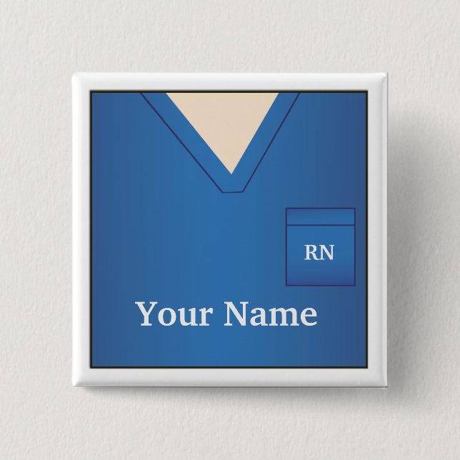 Nurse Name Blue Scrubs Square Button (Front)