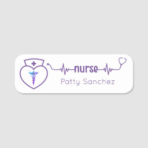 Nurse Name Plate badges Minimalist Purple Modern