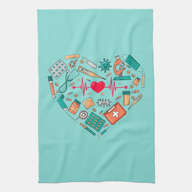 Nurse Nursing Heart Tool Tea Towel (Vertical)