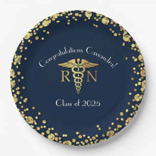 Nurse Nursing School Graduation Navy Blue Gold Paper Plate