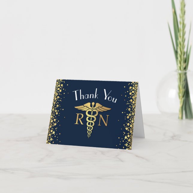 Nurse Nursing School Graduation Navy Blue Gold Thank You Card (Front)