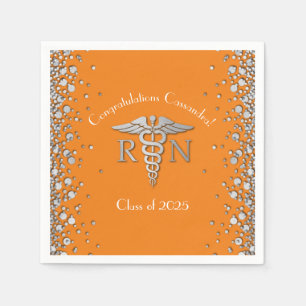 Nurse Nursing School Graduation Orange Silver Napkin