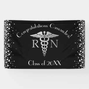 Nurse Nursing School Graduation Party Black Silver Banner