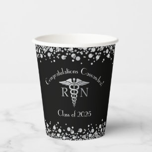Nurse Nursing School Graduation Party Black Silver Paper Cups