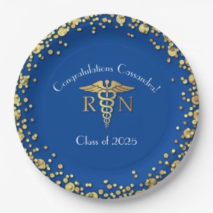 Nurse Nursing School Graduation Party Blue Gold Paper Plate