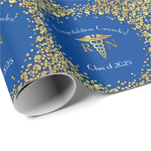 Nurse Nursing School Graduation Party Blue Gold Wrapping Paper