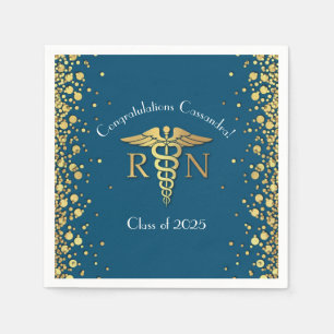 Nurse Nursing School Graduation Party Gold Blue Napkin