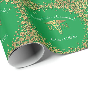 Nurse Nursing School Graduation Party Green Gold Wrapping Paper