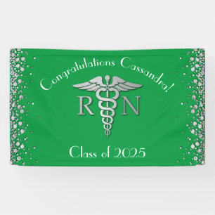 Nurse Nursing School Graduation Party Green Silver Banner