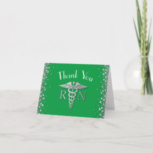 Nurse Nursing School Graduation Party Green Silver Thank You Card