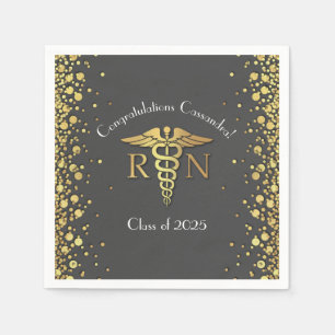 Nurse Nursing School Graduation Party Grey Gold Napkin
