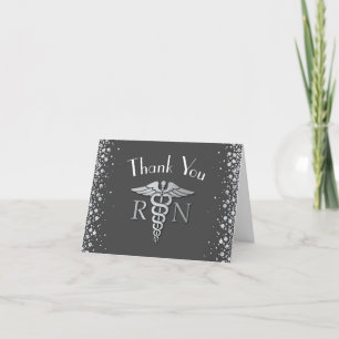 Nurse Nursing School Graduation Party Grey Silver Thank You Card