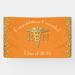 Nurse Nursing School Graduation Party Orange Gold Banner
