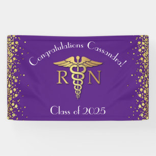 Nurse Nursing School Graduation Party Purple Gold Banner
