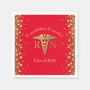Nurse Nursing School Graduation Party Red Gold Napkin
